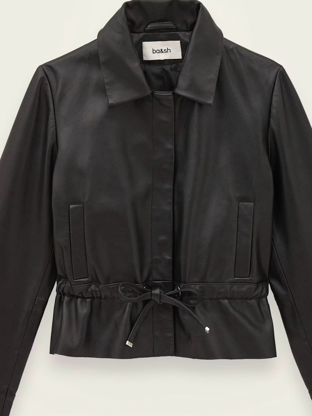 Ba&sh Manita Black Drawstring Leather Jacket SMALL (1)